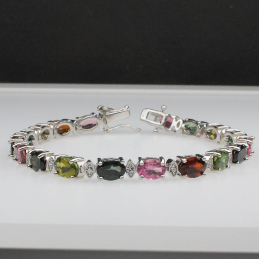 Amazing Pink Watermelon Tourmaline Sterling Silver Bracelet