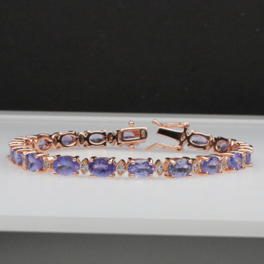 Elegant Blue Tanzanite with Rose Gold Finish Sterling Silver Bracelet