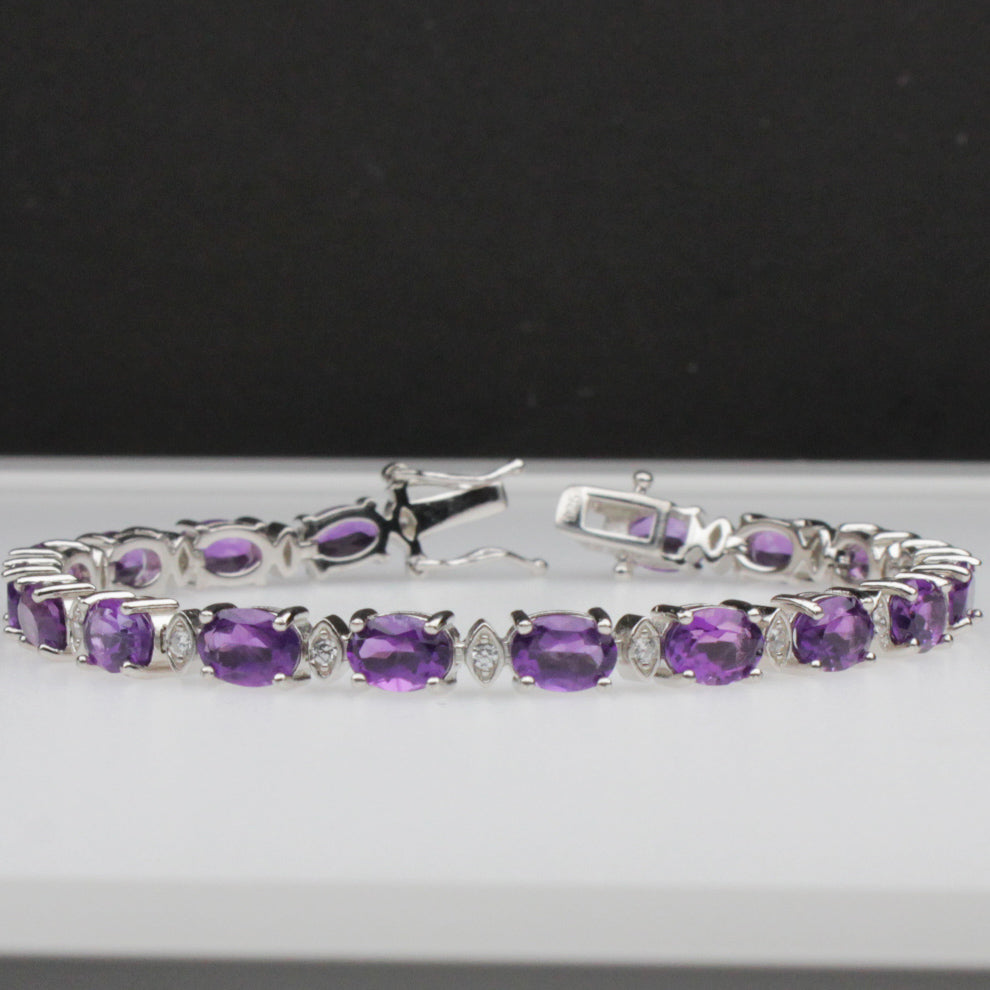 Elegant Purple Amethyst Sterling Silver Bracelet