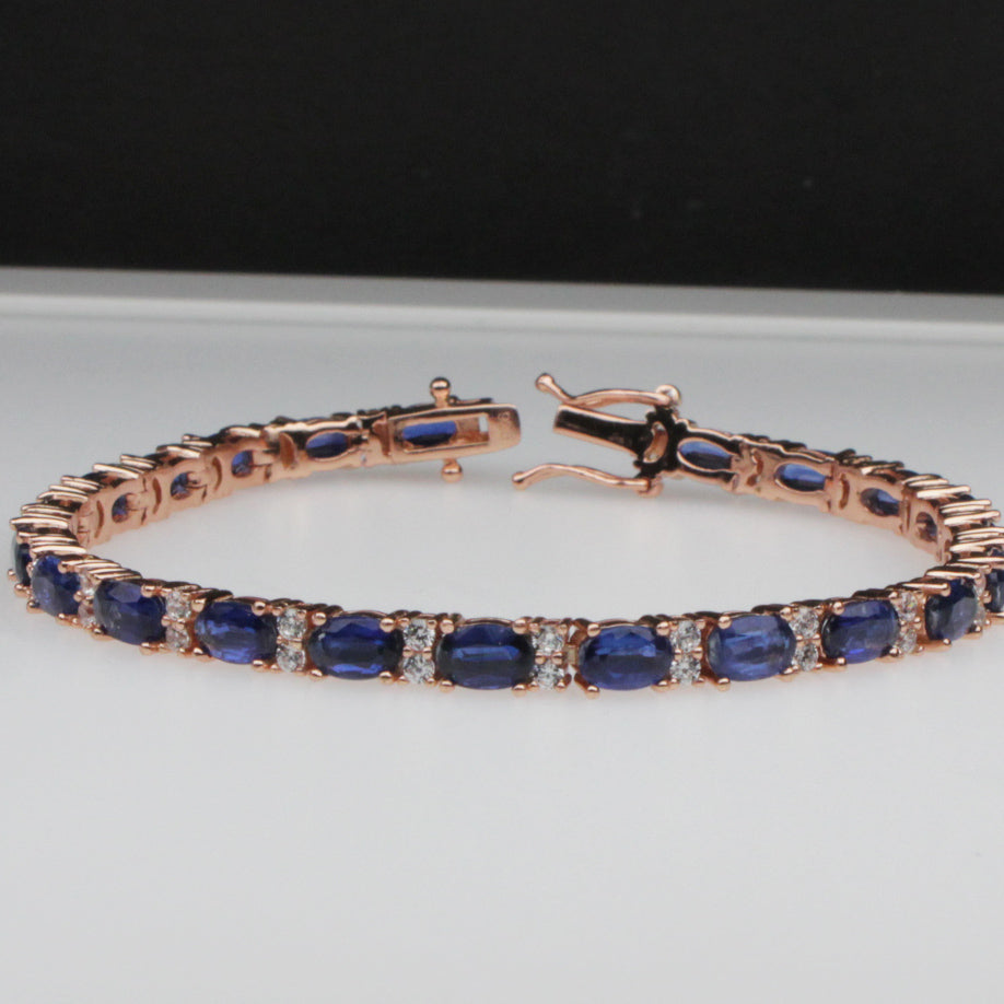 Impressive Blue Iolite with Rose Gold Finish Sterling Silver Bracelet