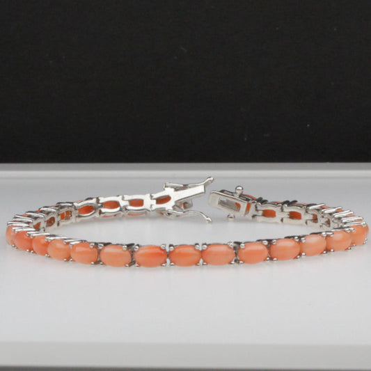 Amazing Peach Moonstone Sterling Silver Bracelet