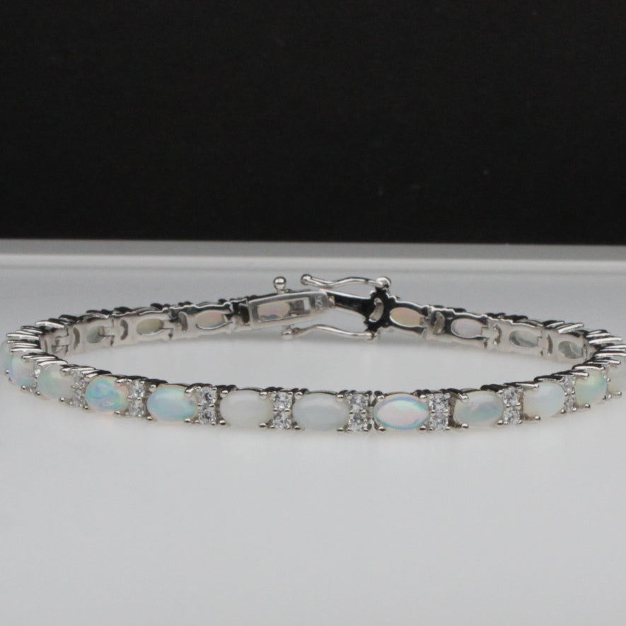 Gorgeous White Ethiopian Opal Sterling Silver Bracelet