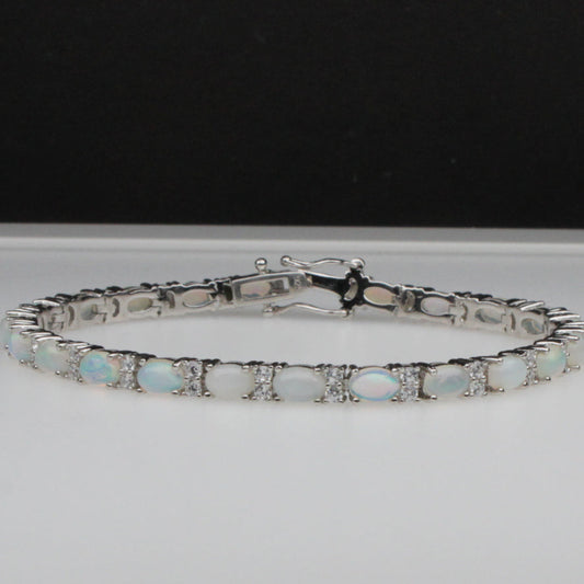 Gorgeous White Ethiopian Opal Sterling Silver Bracelet