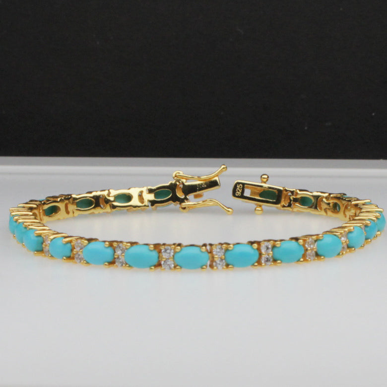 Wonderful Blue Turquoise with Gold Finish Sterling Silver Bracelet