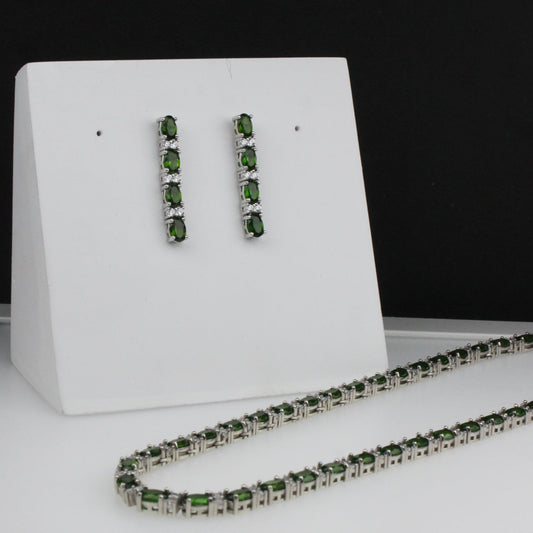 Gorgeous Green Tsavorite Sterling Silver Necklace Earrings Set