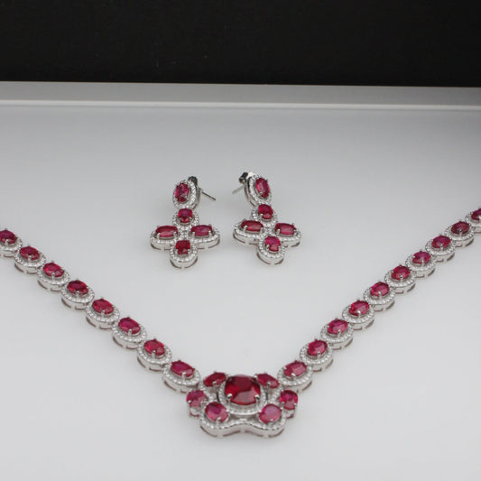 Amazing Ruby Sterling Silver Necklace Earrings Set