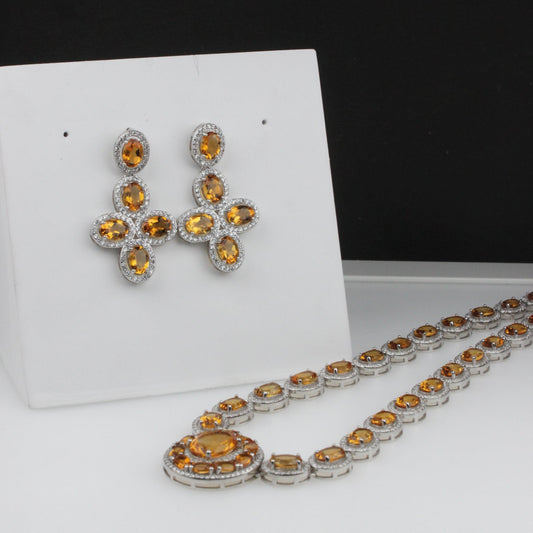 Gorgeous Yellow Topaz Sterling Silver Necklace Earrings Set