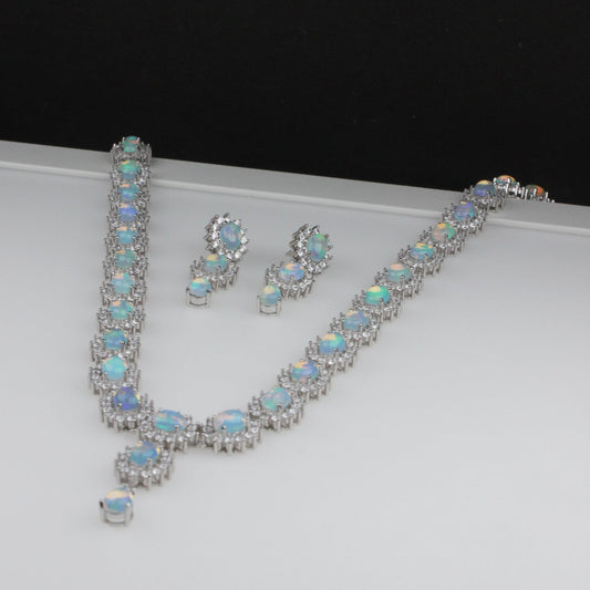 Wonderful Opal Sterling Silver Necklace Earrings Set