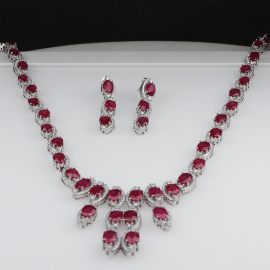 Gorgeous Ruby Sterling Silver Necklace Earrings Set