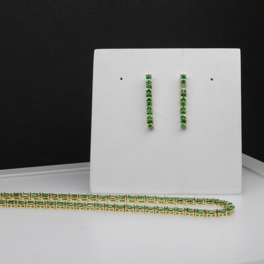 Impressive Green Topaz with Gold Finish Sterling Silver Necklace Earrings Set