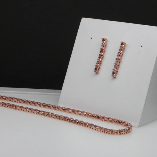 Wonderful Pink Morganite Rose Gold Finish Sterling Silver Necklace Earrings Set