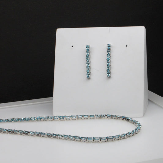 Amazing Blue Zircon Sterling Silver Necklace Earrings Set