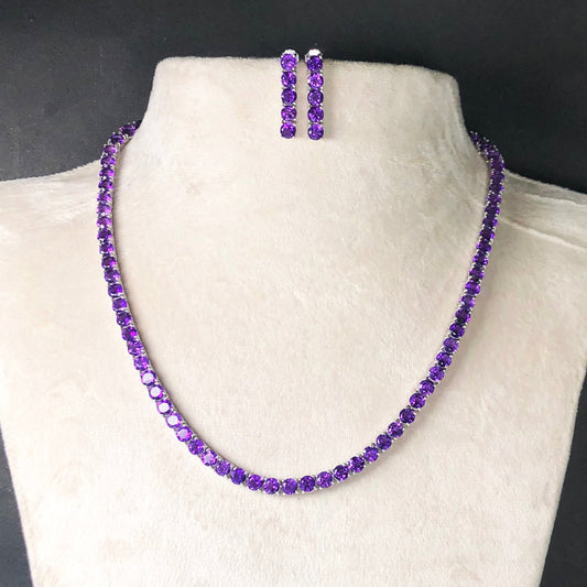 Wonderful Purple Amethyst Sterling Silver Necklace Earrings Set