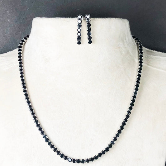 Elegant Black Spinel Sterling Silver Necklace Earrings Set