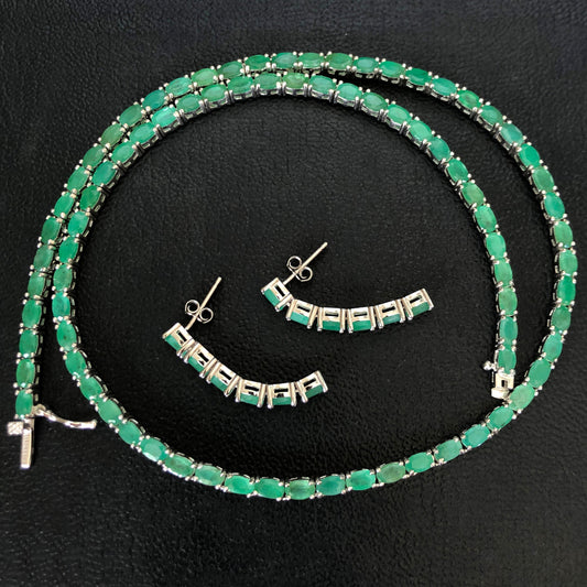 Top Quality Emerald Sterling Silver Necklace ,Earrings