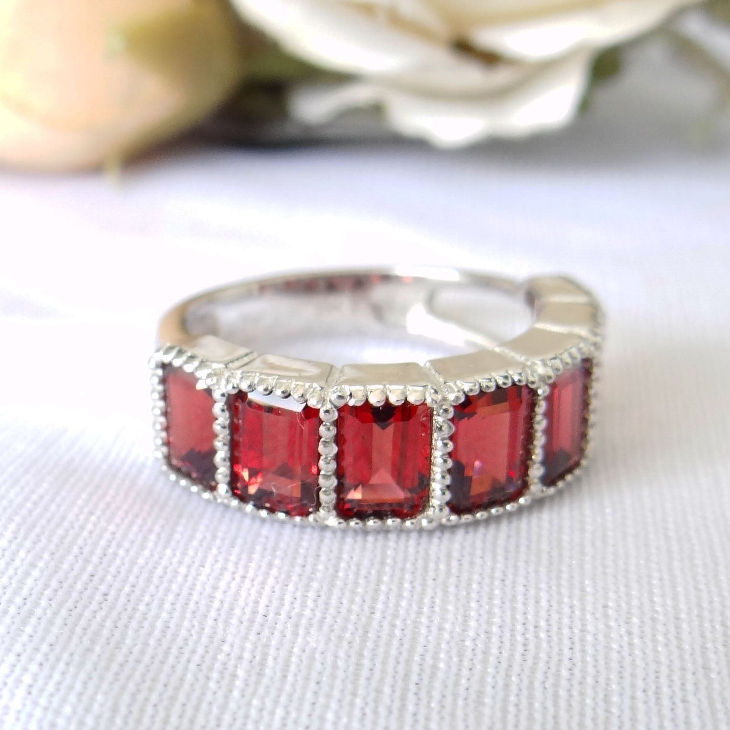 Top Grade Red Garnet Sterling Silver Ring