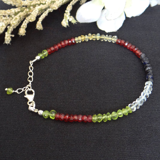 Elegant Red Garnet, Peridot, Iolite & Citrine Sterling Silver Bracelet