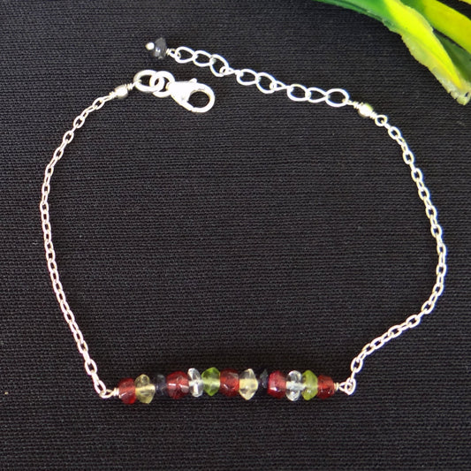 Very Beautiful Red Garnet, Peridot, Iolite & Citrine Sterling Silver Bracelet