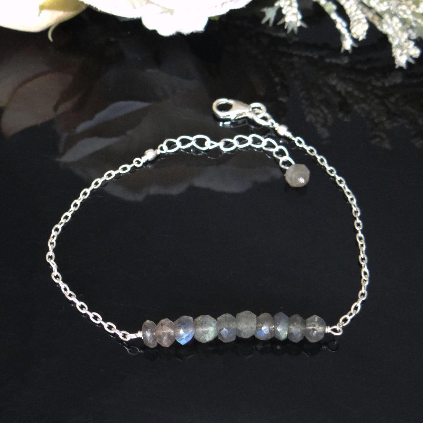 Elegant Blue Flash Labradorite Sterling Silver Bracelet