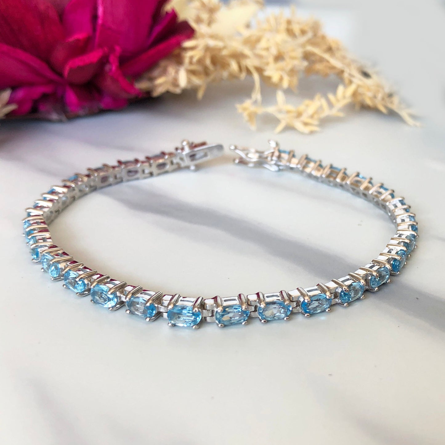 Top Grade Swiss Blue Topaz Sterling Silver Bracelet