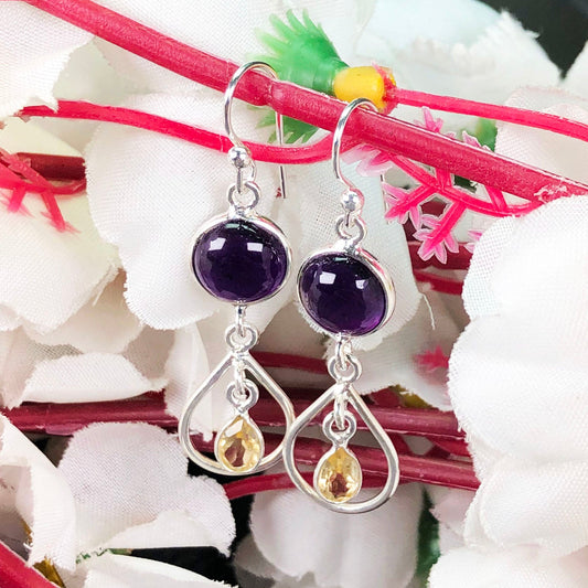 Pretty Citrine and Amethyst Sterling Silver Earring