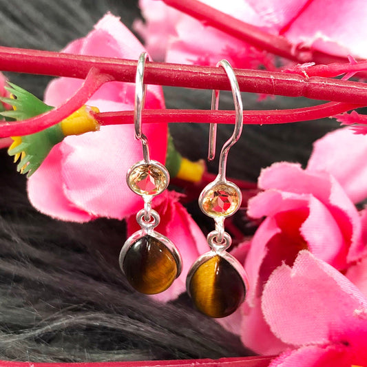 Alluring Citrine and Tiger Eye Sterling Silver Earring