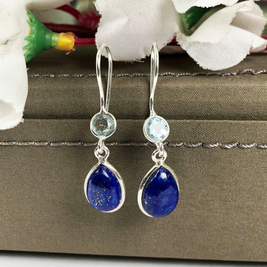 Amazing Lapis Lazuli and Aquamarine Sterling Silver Earring