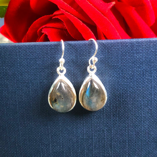 Elegant Blue Flash Labradorite Sterling Silver Earrings