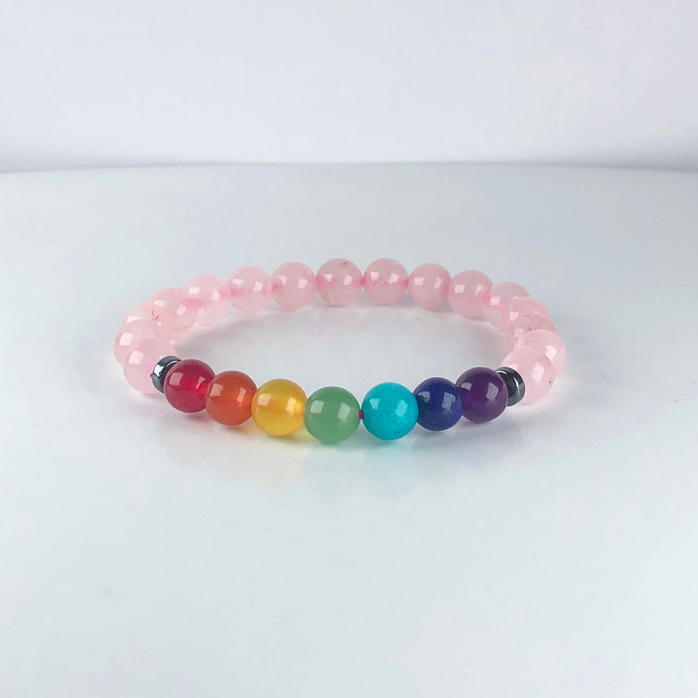 Pink Rose Quartz Seven Chakra Bracelet