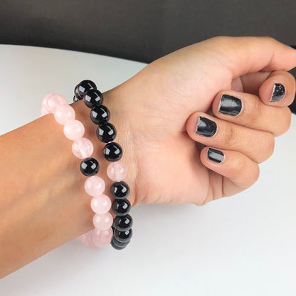 Black Spinel and Pink Rose Quartz Bracelet