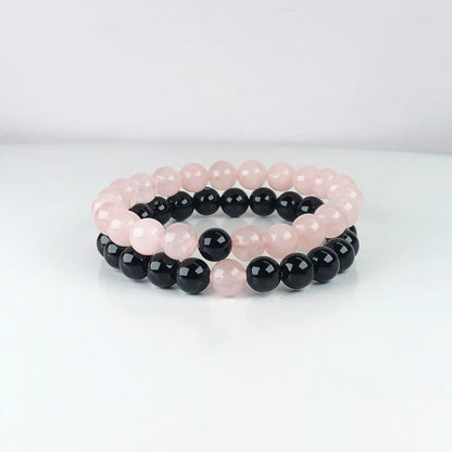 Black Spinel and Pink Rose Quartz Bracelet