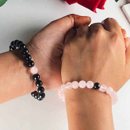 Black Spinel and Pink Rose Quartz Bracelet