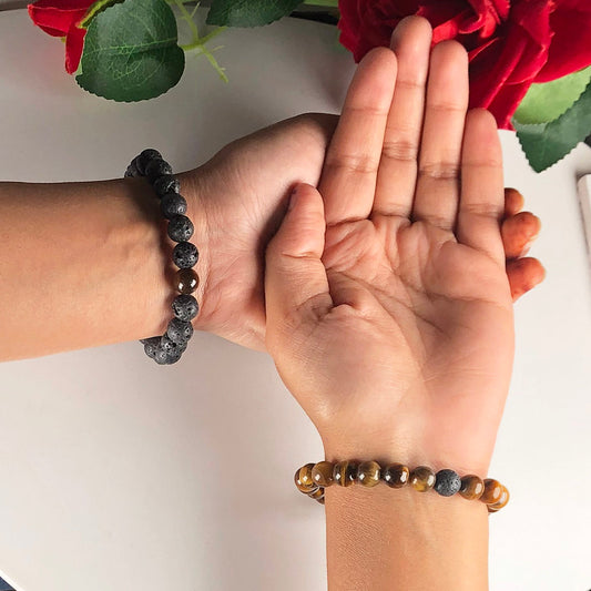 Black Lava and Brown Tiger Eye Bracelet